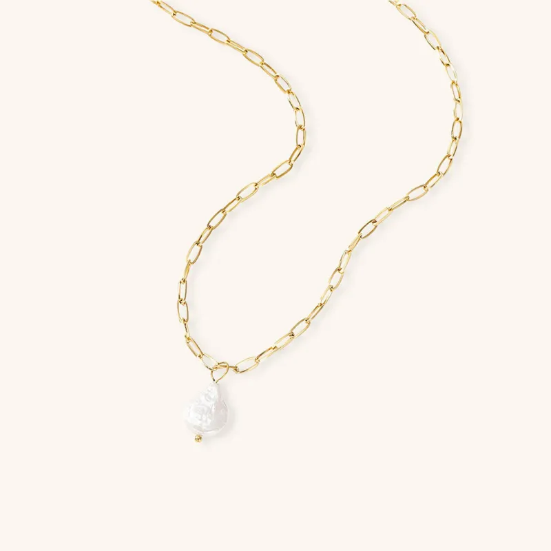Elegant Freshwater Pearl Necklace with Waterproof Gold Chain – 17 Inches Long, Hypoallergenic and Eco-Friendly sold by Hensley London