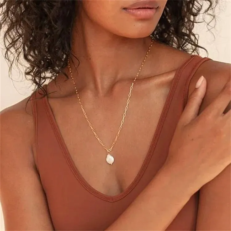 Elegant Freshwater Pearl Necklace with Waterproof Gold Chain – 17 Inches Long, Hypoallergenic and Eco-Friendly sold by Hensley London product image thumbnail 2