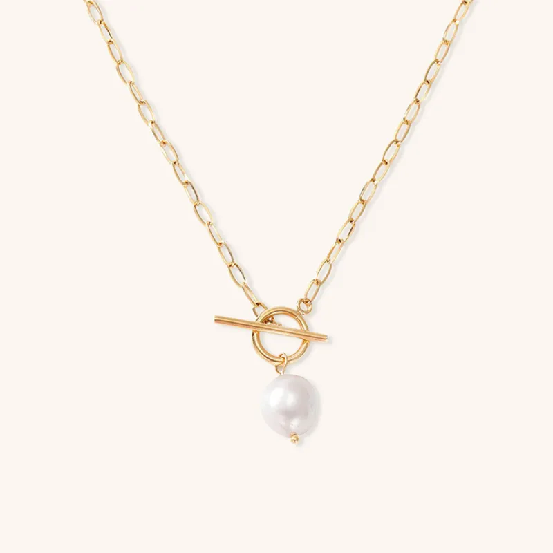 Elegant Freshwater Pearl Necklace with Waterproof Gold Chain – 17 Inches, Hypoallergenic and Skin-Friendly sold by Hensley London