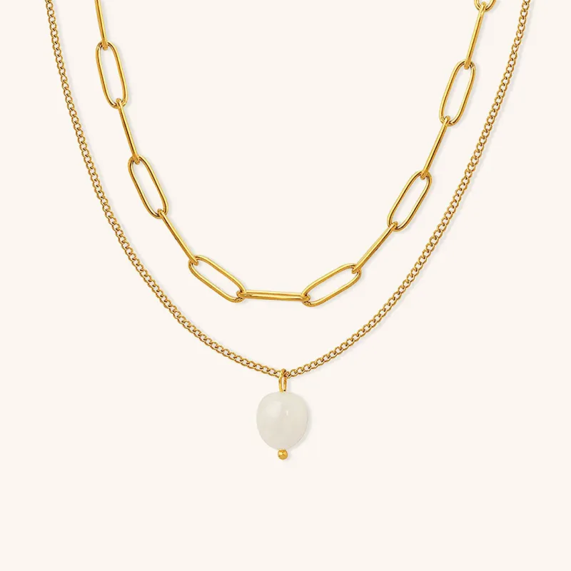 Elegant Freshwater Pearl Necklace with Waterproof Gold Chains – Hypoallergenic and Stylish Accessory sold by Hensley London