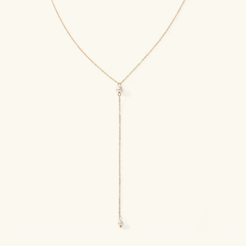 Elegant Pearl Tassel Necklace with Gold-Plated Stainless Steel – 17-Inch Chain sold by Hensley London