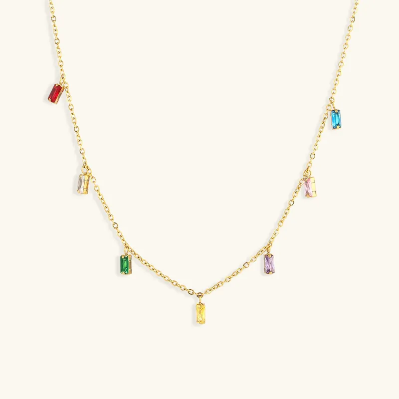 Elegant Gold-Plated Gemstone Necklace with Adjustable Length – Hypoallergenic and Water-Resistant sold by Hensley London