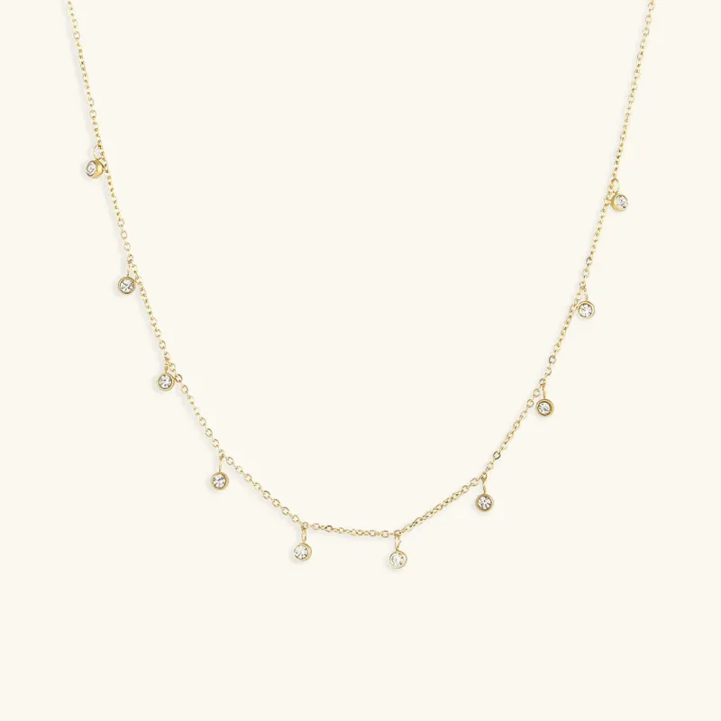 Elegant Gold Necklace with Gold Chain and Diamond Simulants – 16 Inch Juliet Gemstone Necklace for Women sold by Hensley London