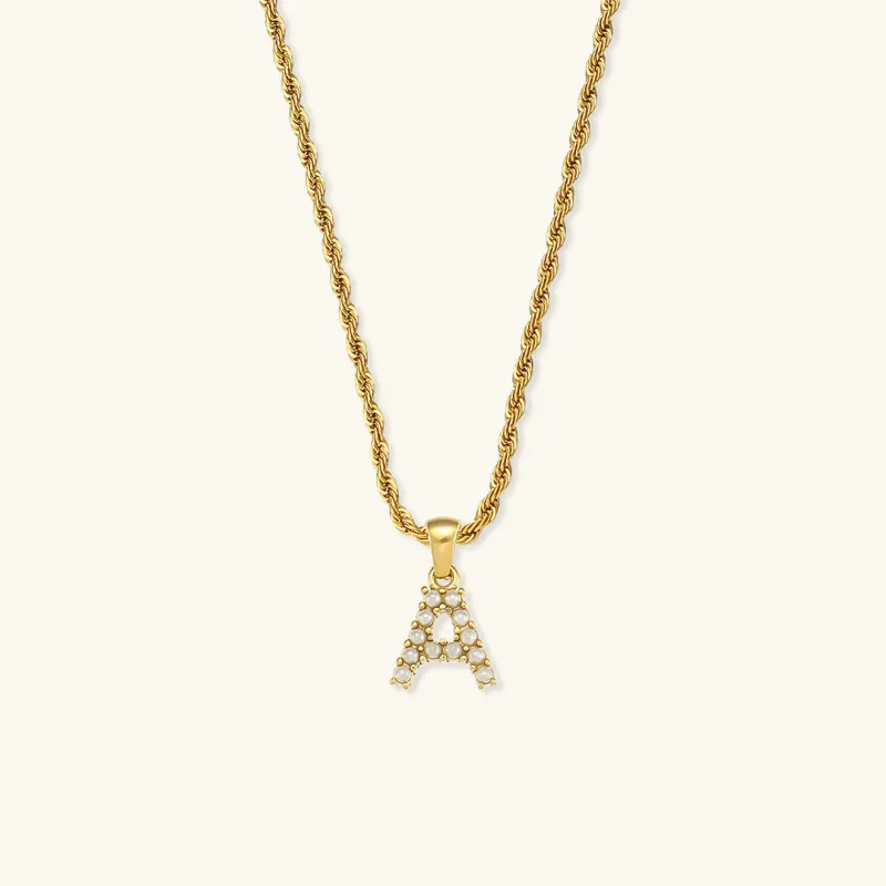Initial Letter Pearl Necklace with 18k Gold Finish – Waterproof and Hypoallergenic sold by Hensley London