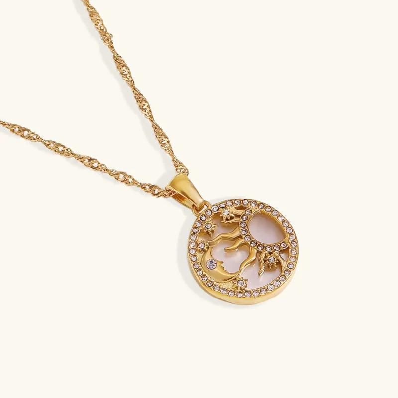 Elegant 18k Gold Necklace with Cosmic Pendant and Diamond Simulants – Hypoallergenic Women's Jewelry sold by Hensley London