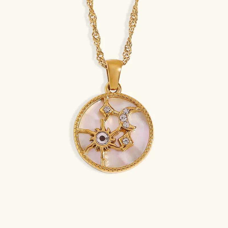 Elegant 18k Gold Necklace with Celestial Pendant and Diamond Simulants – Waterproof and Hypoallergenic sold by Hensley London