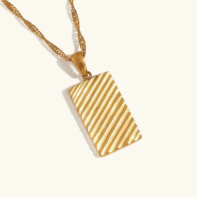 Elegant 18k Gold Necklace with Rectangular Pendant – Waterproof and Hypoallergenic sold by Hensley London