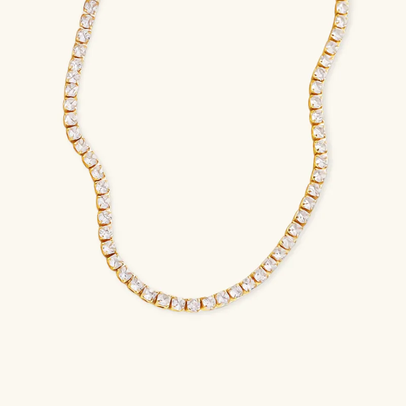 Elegant 18K Gold Diamond Tennis Necklace with AAAAA Simulants – Hypoallergenic and Water Resistant sold by Hensley London