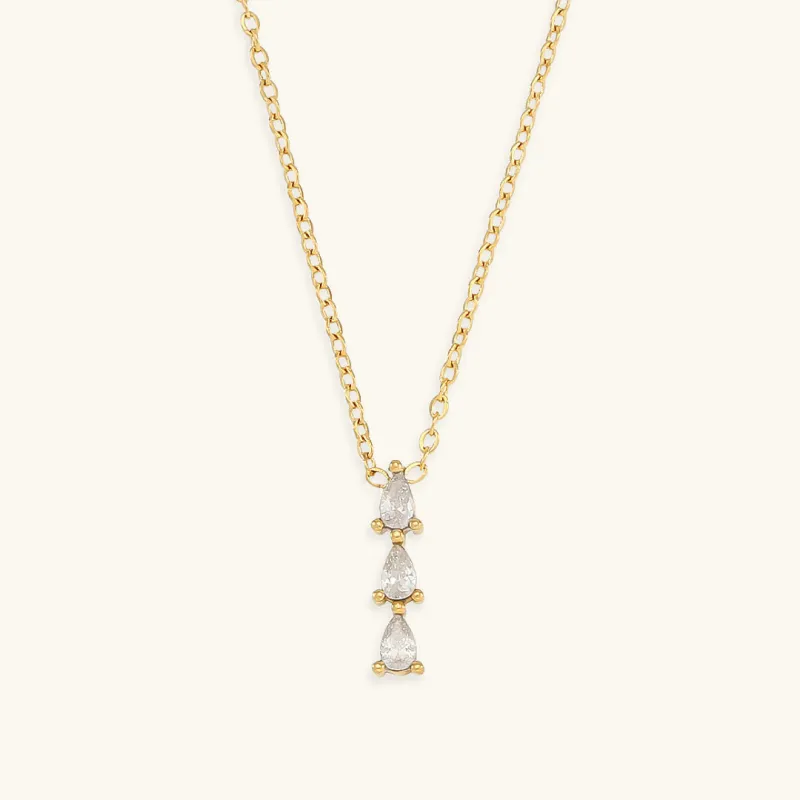Elegant 18K Gold-Plated Necklace with Teardrop Diamond Simulants – Waterproof and Hypoallergenic sold by Hensley London