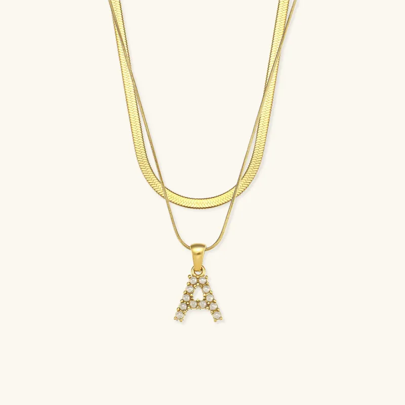 Layered Gold Initial Necklace with Freshwater Pearls – Waterproof and Hypoallergenic Gold Chain Jewelry for Women sold by Hensley London