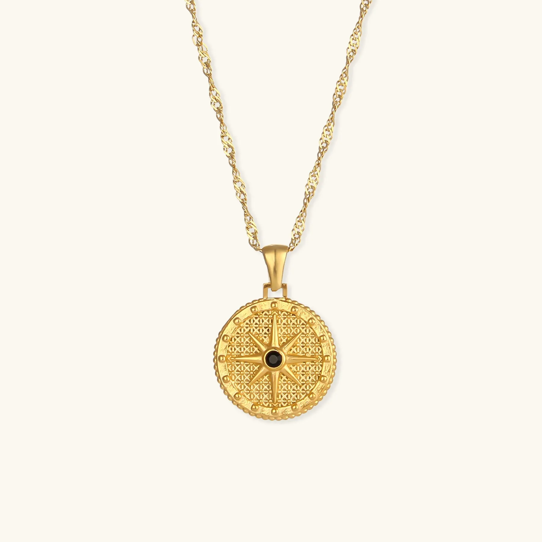 Elegant Compass Necklace in 18k Gold-Plated Stainless Steel – Waterproof, Hypoallergenic, Adjustable Chain 18 + 2 Extension sold by Hensley London