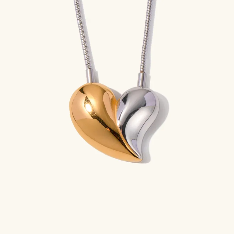 Two-Tone Heart Necklace for Women – Waterproof Gold and Silver Pendant, Adjustable 17-19 Inches, Hypoallergenic Elegant Jewelry sold by Hensley London