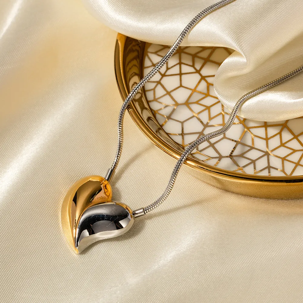 Two-Tone Heart Necklace for Women – Waterproof Gold and Silver Pendant, Adjustable 17-19 Inches, Hypoallergenic Elegant Jewelry sold by Hensley London product image thumbnail 4