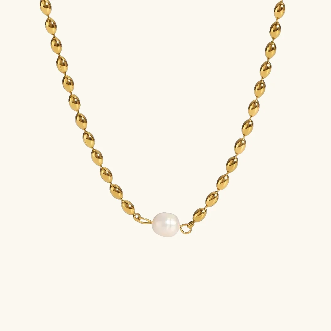 Freshwater Pearl Necklace with 18k Gold Plated Chain – Elegant Gold Necklace for Women, 16-Inch Length sold by Hensley London