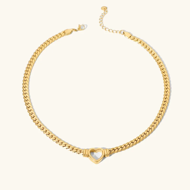 Elegant Gold Heart Choker Necklace – Minimalist 17-Inch Design, Hypoallergenic Stainless Steel with Extension sold by Hensley London