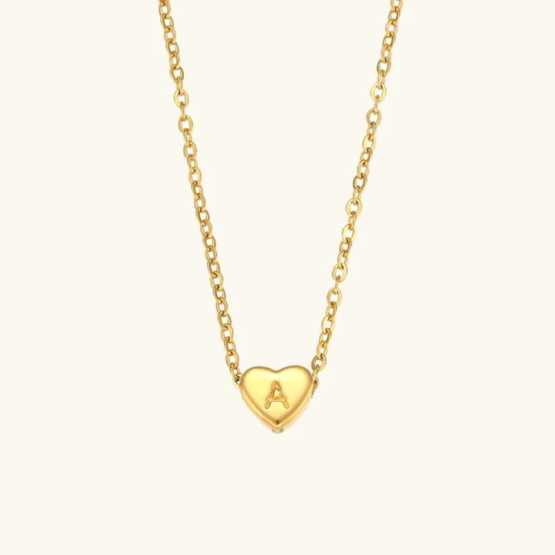 Heart Initial Necklace in Waterproof 18k Gold – Personalized Jewelry for Women, Hypoallergenic and Lightweight, 17 Inches sold by Hensley London