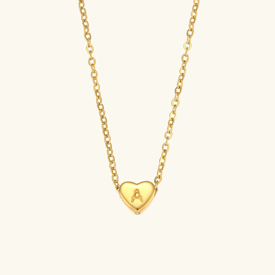 Heart Initial Necklace in Waterproof 18k Gold – Personalized Jewelry for Women, Hypoallergenic and Lightweight, 17 Inches sold by Hensley London