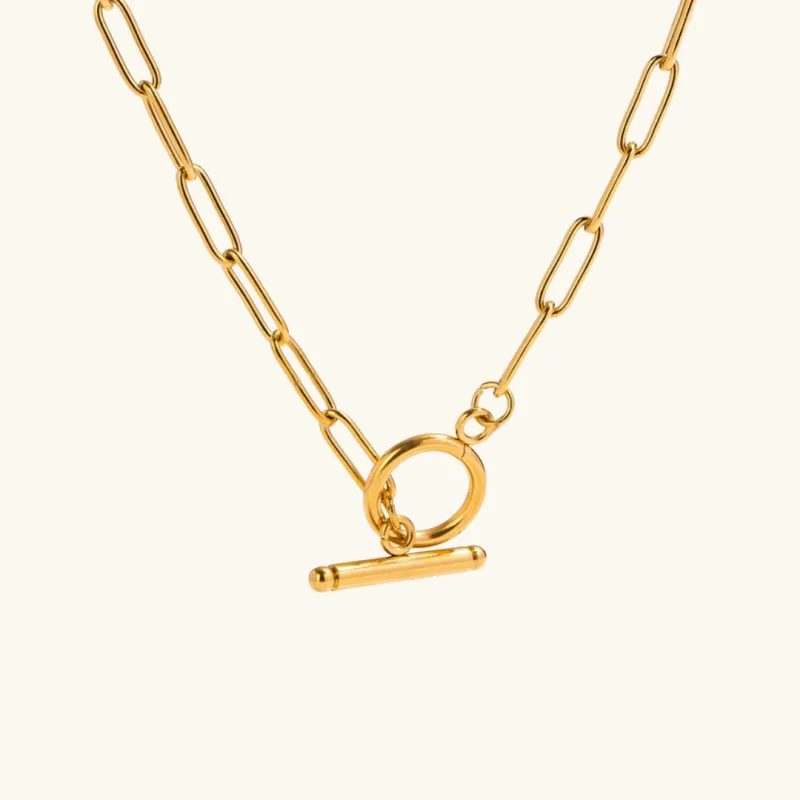 Modern 18k Gold Paper-Clip Necklace for Women - Hypoallergenic and Waterproof Interlocking Design, 17 Inches sold by Hensley London