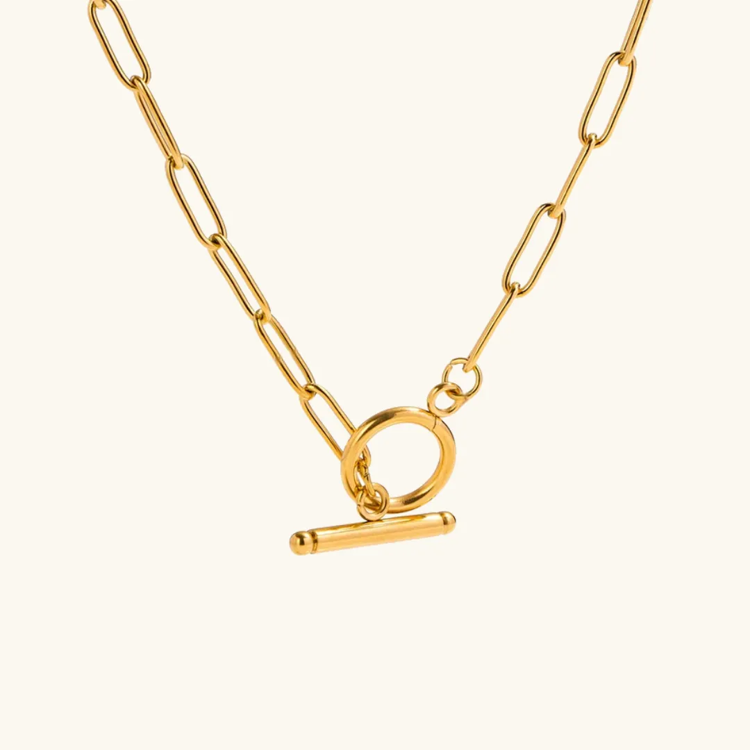 Modern 18k Gold Paper-Clip Necklace for Women - Hypoallergenic and Waterproof Interlocking Design, 17 Inches sold by Hensley London