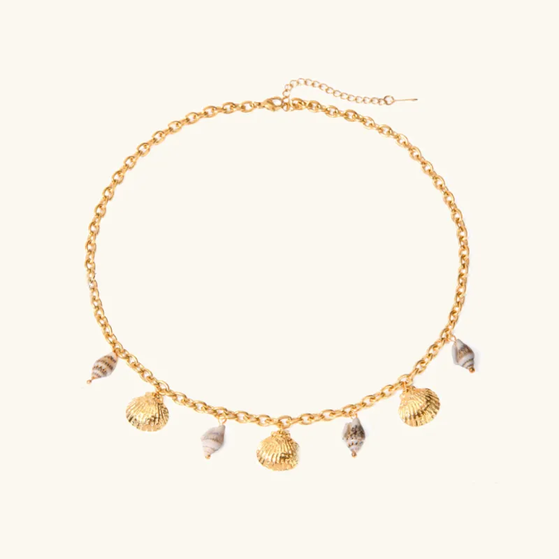 Dainty Gold Seashell Necklace with Adjustable Gold Chain – Hypoallergenic Ocean-Inspired Jewelry for Women sold by Hensley London
