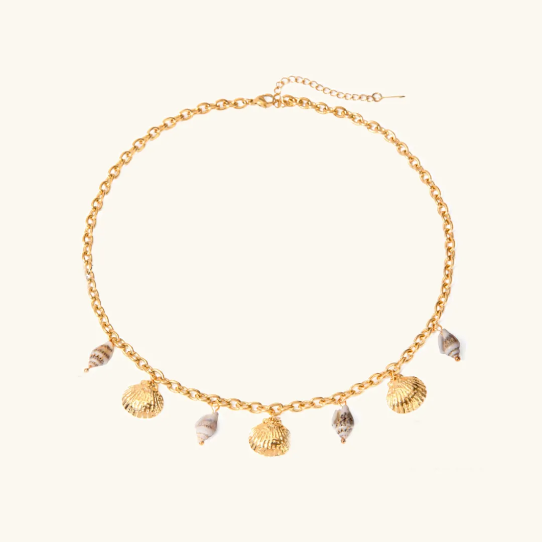 Dainty Gold Seashell Necklace with Adjustable Gold Chain – Hypoallergenic Ocean-Inspired Jewelry for Women sold by Hensley London