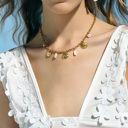 Dainty Gold Seashell Necklace with Adjustable Gold Chain – Hypoallergenic Ocean-Inspired Jewelry for Women sold by Hensley London product image thumbnail 3