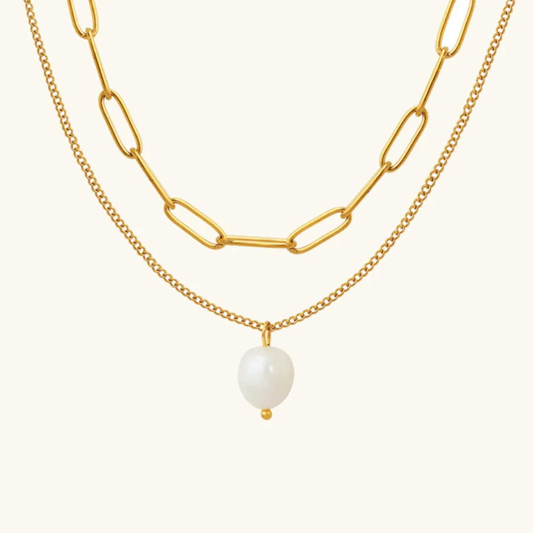 Elegant Freshwater Pearl Necklace with 18k Gold-Plated Paperclip Chain – Waterproof and Hypoallergenic Design for Women sold by Hensley London