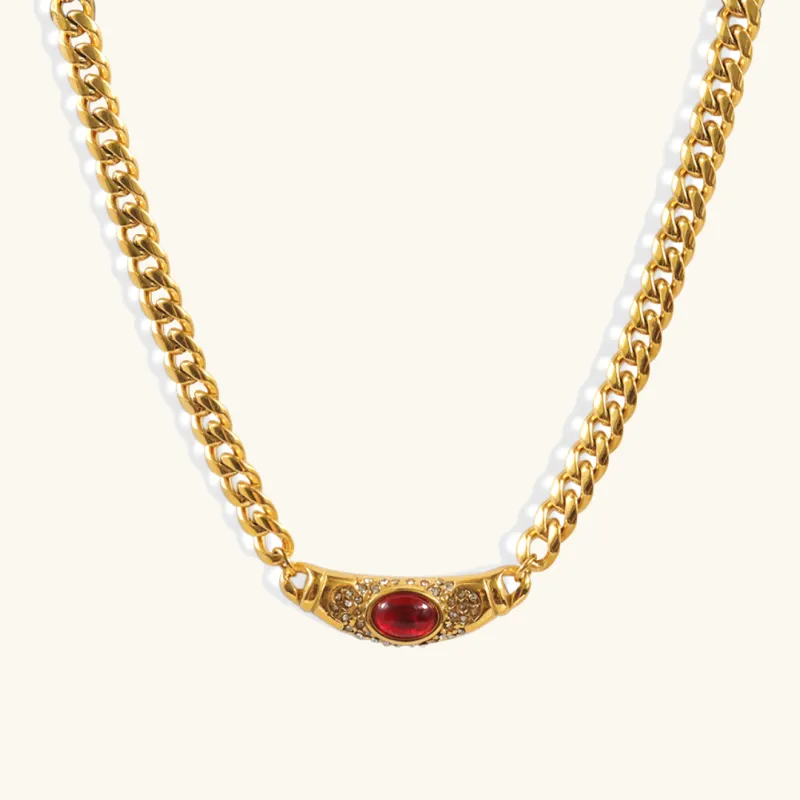 Vintage-Inspired Necklace with Gemstone Simulant Pendant sold by Hensley London