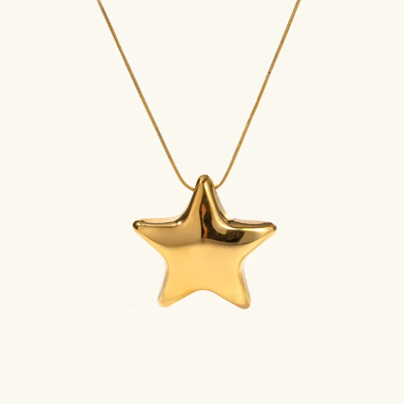 Gold Star Pendant Necklace for Women – Hypoallergenic Stainless Steel with 18K Gold Plating, Adjustable 16-Inch Chain made by Hensley London