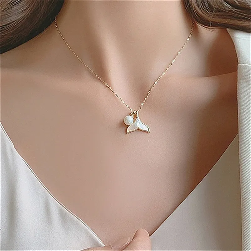 Mermaid Tail Pendant Freshwater Pearl Necklace with Gold Chain – Hypoallergenic and Water Resistant sold by Hensley London product image thumbnail 2