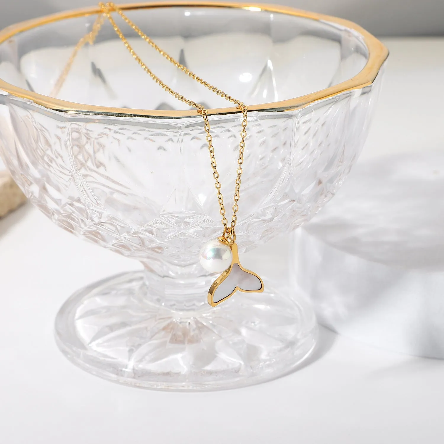 Mermaid Tail Pendant Freshwater Pearl Necklace with Gold Chain – Hypoallergenic and Water Resistant sold by Hensley London product image thumbnail 4