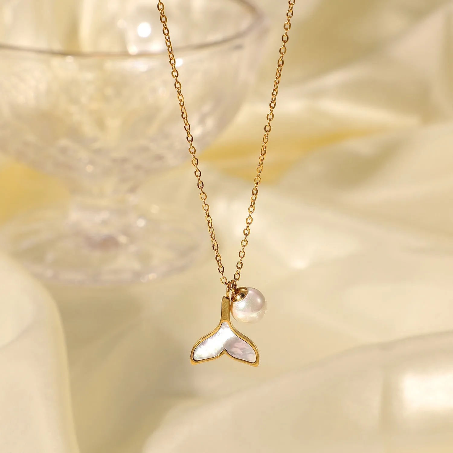 Mermaid Tail Pendant Freshwater Pearl Necklace with Gold Chain – Hypoallergenic and Water Resistant sold by Hensley London product image thumbnail 5