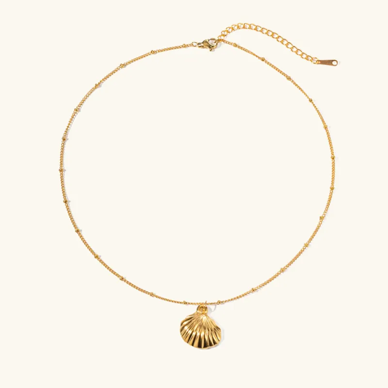 Gold Necklace with Seashell Pendant - 18k Gold-Plated Stainless Steel Gold Chain, 16-Inch Adjustable Length sold by Hensley London