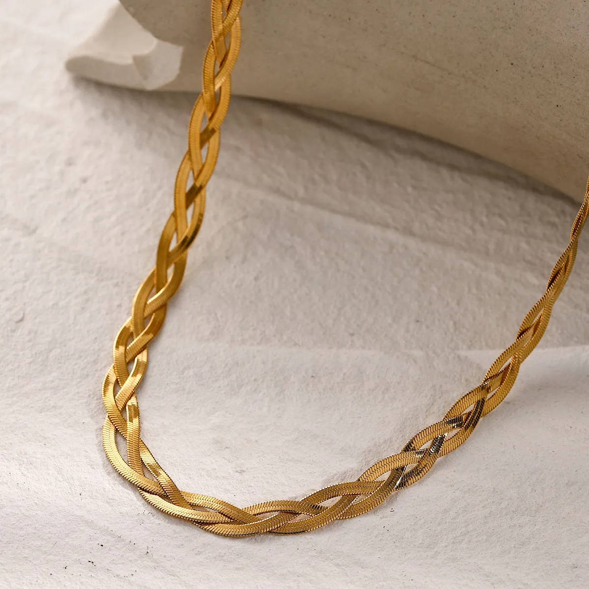 Gold Herringbone Necklace for Women – Layered Design, Waterproof, Hypoallergenic Gold Chain, 15-Inch Length sold by Hensley London product image thumbnail 4