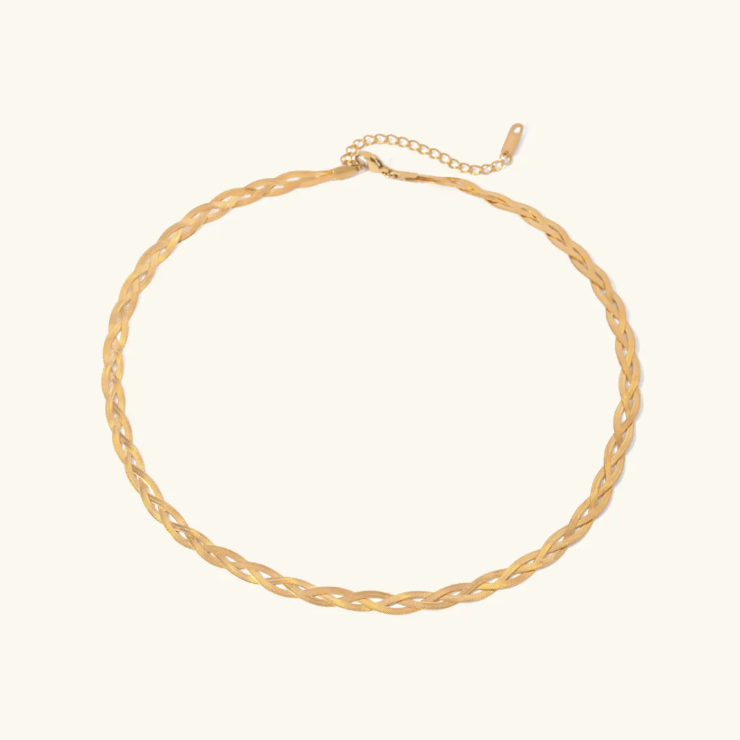 Gold Herringbone Necklace for Women – Layered Design, Waterproof, Hypoallergenic Gold Chain, 15-Inch Length sold by Hensley London