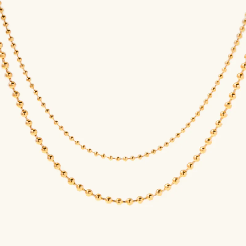 Layered Gold Necklace with 18k Gold Beads – Hypoallergenic Waterproof Ball Chain for Women sold by Hensley London