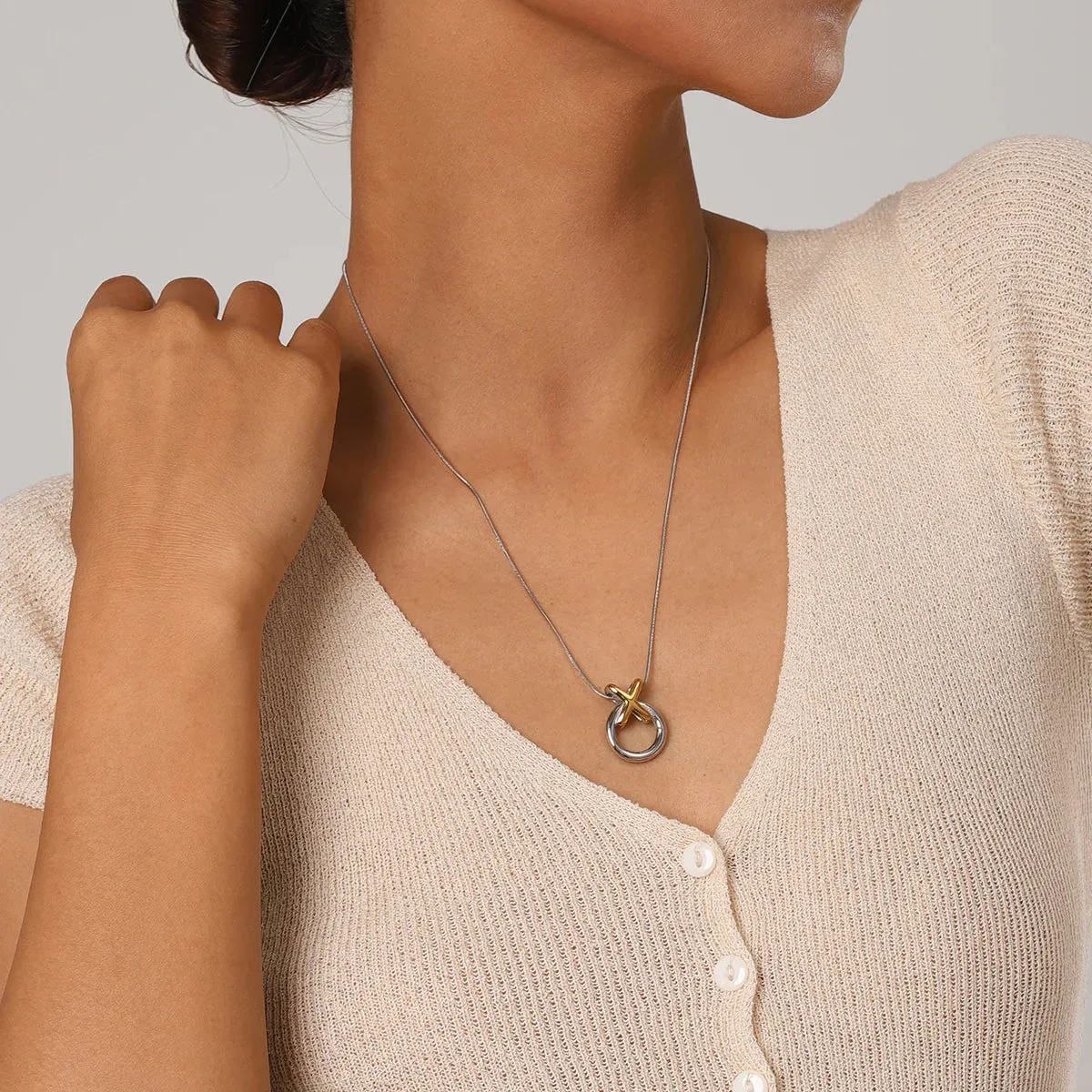 Modern Gold Necklace with Hoop Pendant – Hypoallergenic Stainless Steel, 20-Inch Length, Adjustable Fit sold by Hensley London product image thumbnail 4