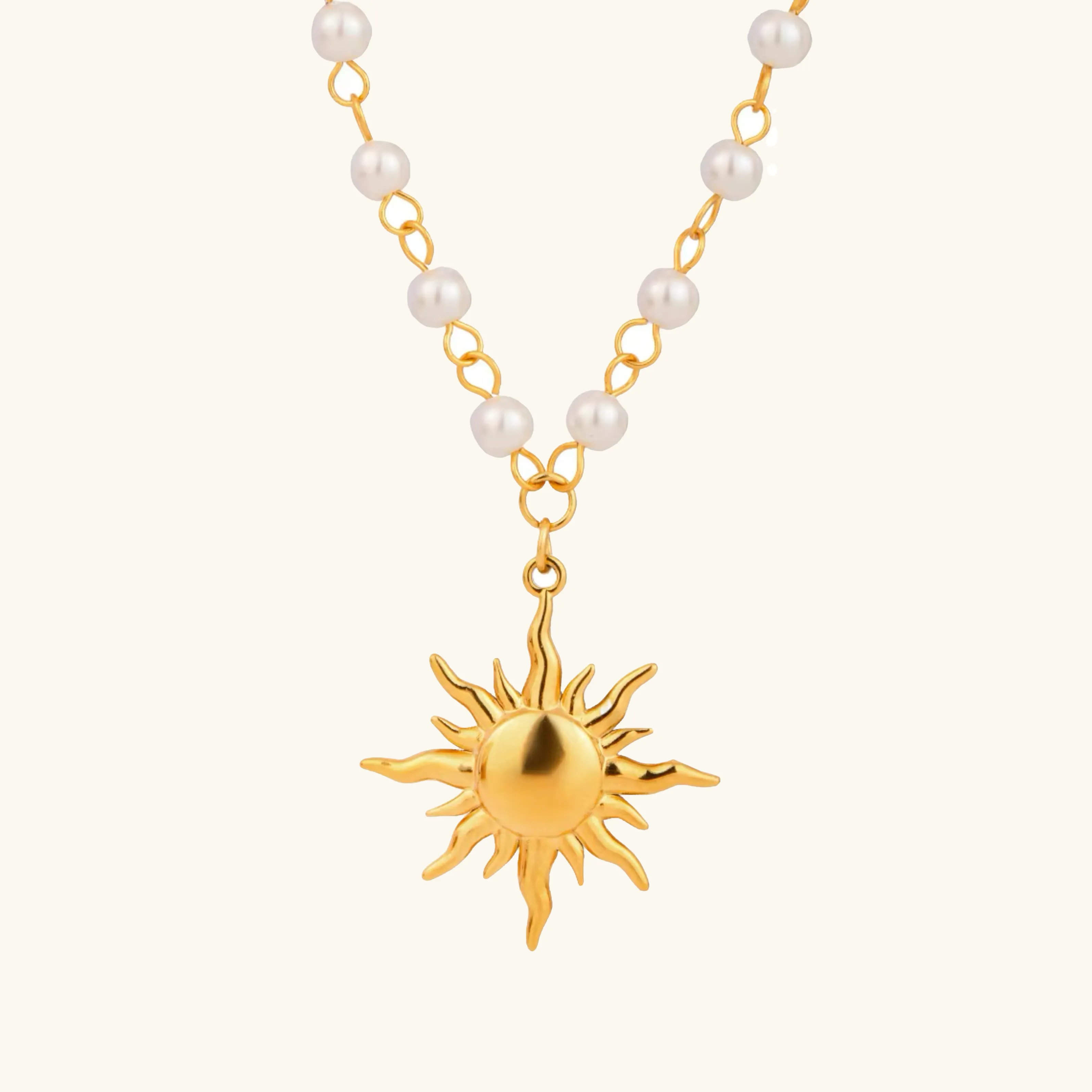Elegant Pearl Necklace with Sun Pendant – Waterproof Freshwater Pearls, Adjustable 16 Inches, Hypoallergenic Design sold by Hensley London