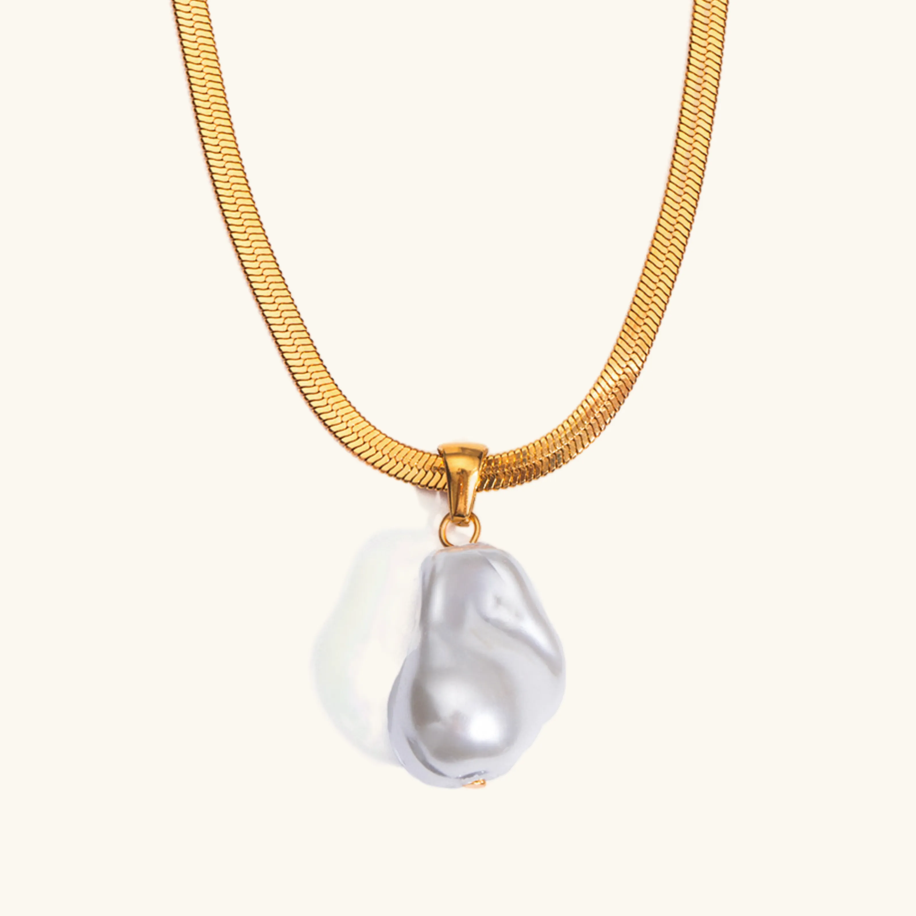 Modern Herringbone Pearl Necklace with 18k Gold Plating – Waterproof and Hypoallergenic sold by Hensley London