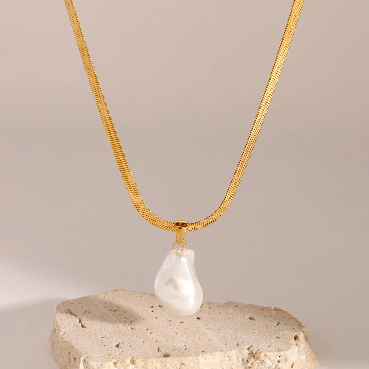 Modern Herringbone Pearl Necklace with 18k Gold Plating – Waterproof and Hypoallergenic sold by Hensley London product image thumbnail 5