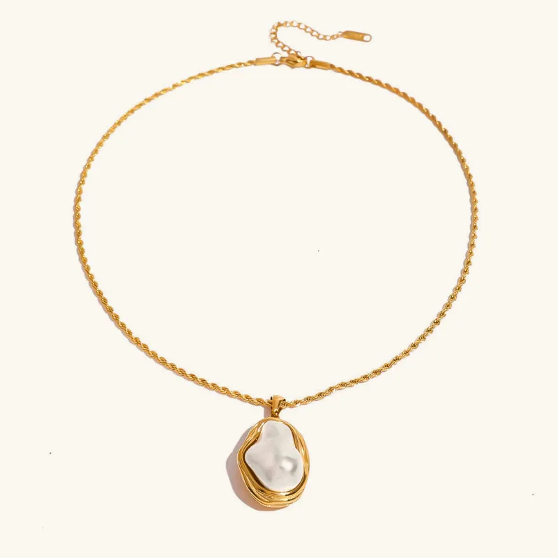 Mother of Pearl Pendant Necklace in Gold Setting – Waterproof and Hypoallergenic Jewelry sold by Hensley London