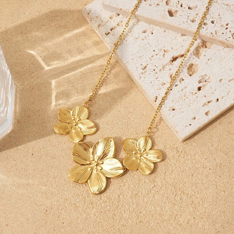 Gold Flower Necklace for Women – Bohemian Chic Design, Waterproof, Hypoallergenic, Stainless Steel with 18k Gold Plating, 18-Inch Length sold by Hensley London product image thumbnail 5