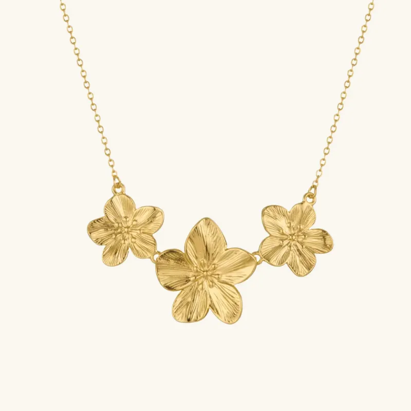 Gold Flower Necklace for Women – Bohemian Chic Design, Waterproof, Hypoallergenic, Stainless Steel with 18k Gold Plating, 18-Inch Length sold by Hensley London