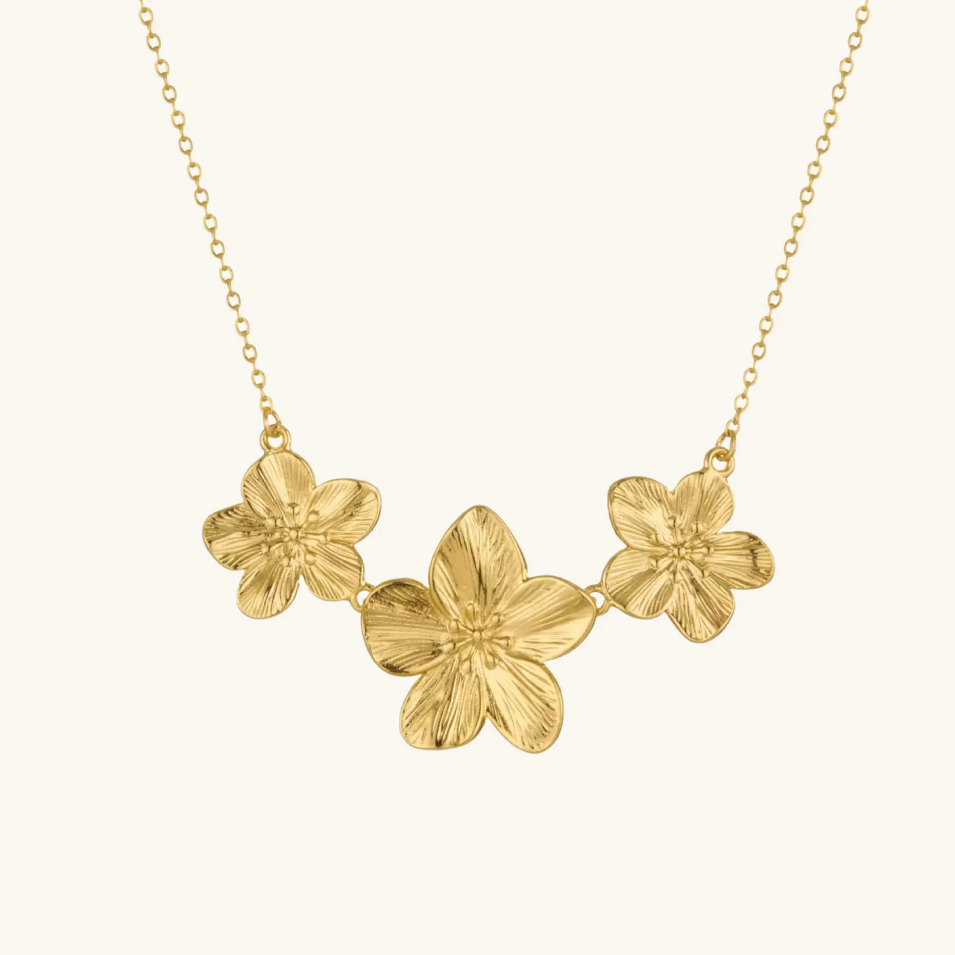 Gold Flower Necklace for Women – Bohemian Chic Design, Waterproof, Hypoallergenic, Stainless Steel with 18k Gold Plating, 18-Inch Length sold by Hensley London