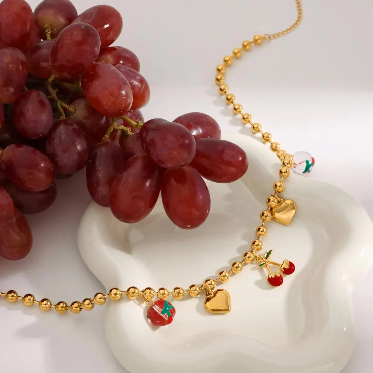 Gold Cherry Heart Necklace for Women – Waterproof, Hypoallergenic, Adjustable 16-Inch Chain with 2-Inch Extension sold by Hensley London product image thumbnail 4