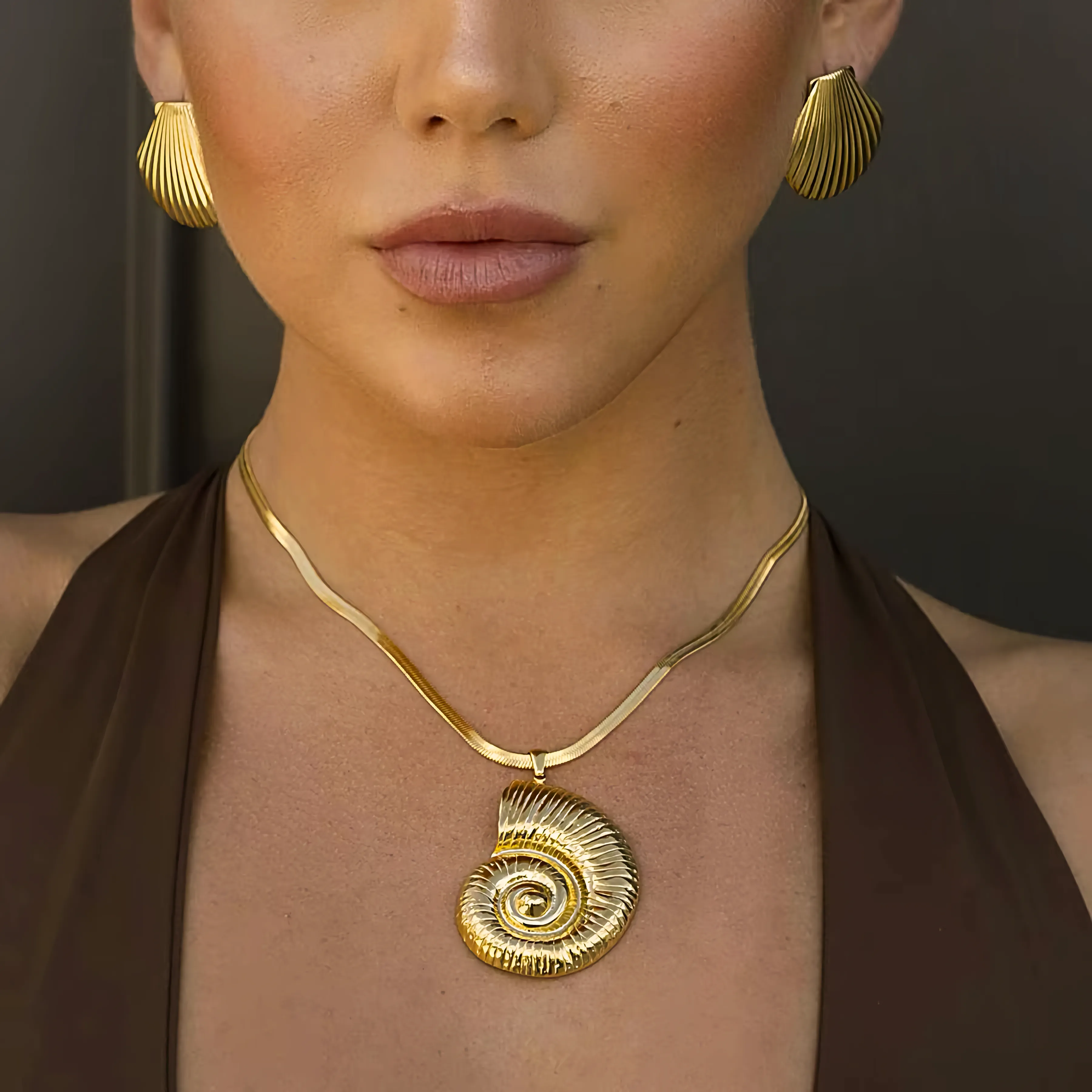 Nautilus Shell Pendant Gold Necklace on 18k Gold Chain – Waterproof, Hypoallergenic Jewelry for Women sold by Hensley London product image thumbnail 2