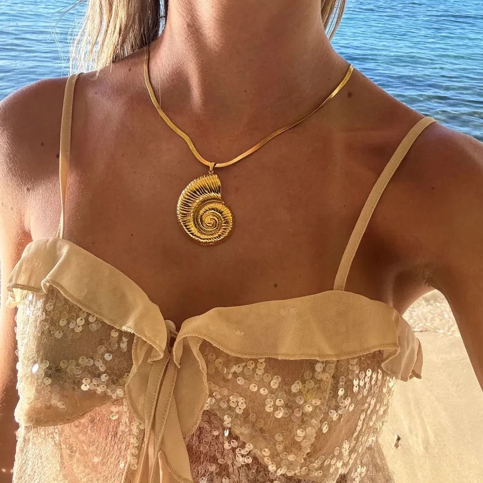 Nautilus Shell Pendant Gold Necklace on 18k Gold Chain – Waterproof, Hypoallergenic Jewelry for Women sold by Hensley London product image thumbnail 3