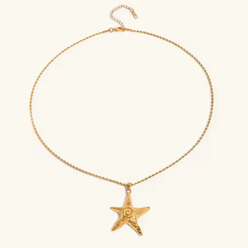 Gold Starfish Necklace for Women – Elegant 18k Gold Plated Pendant on Waterproof Chain, Hypoallergenic and Lightweight sold by Hensley London
