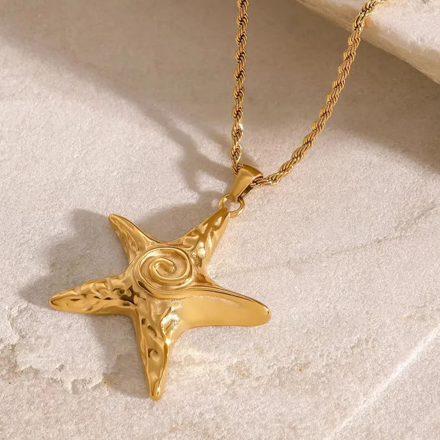 Gold Starfish Necklace for Women – Elegant 18k Gold Plated Pendant on Waterproof Chain, Hypoallergenic and Lightweight sold by Hensley London product image thumbnail 4