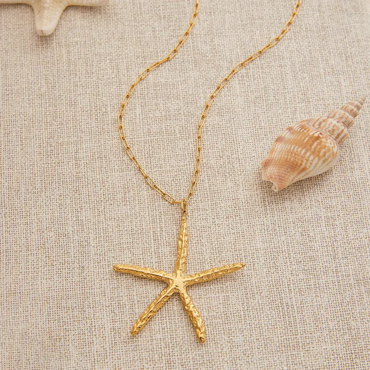 Oversized Starfish Necklace in 18k Gold-Plated Stainless Steel – Waterproof, Hypoallergenic, 30-Inch Adjustable Length sold by Hensley London product image thumbnail 4